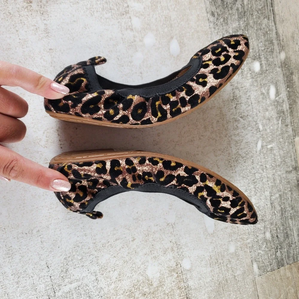 Yosi Samra Miss Samara Womens Glitter Ballet Flat Sz 3 Leopard Print Slip On